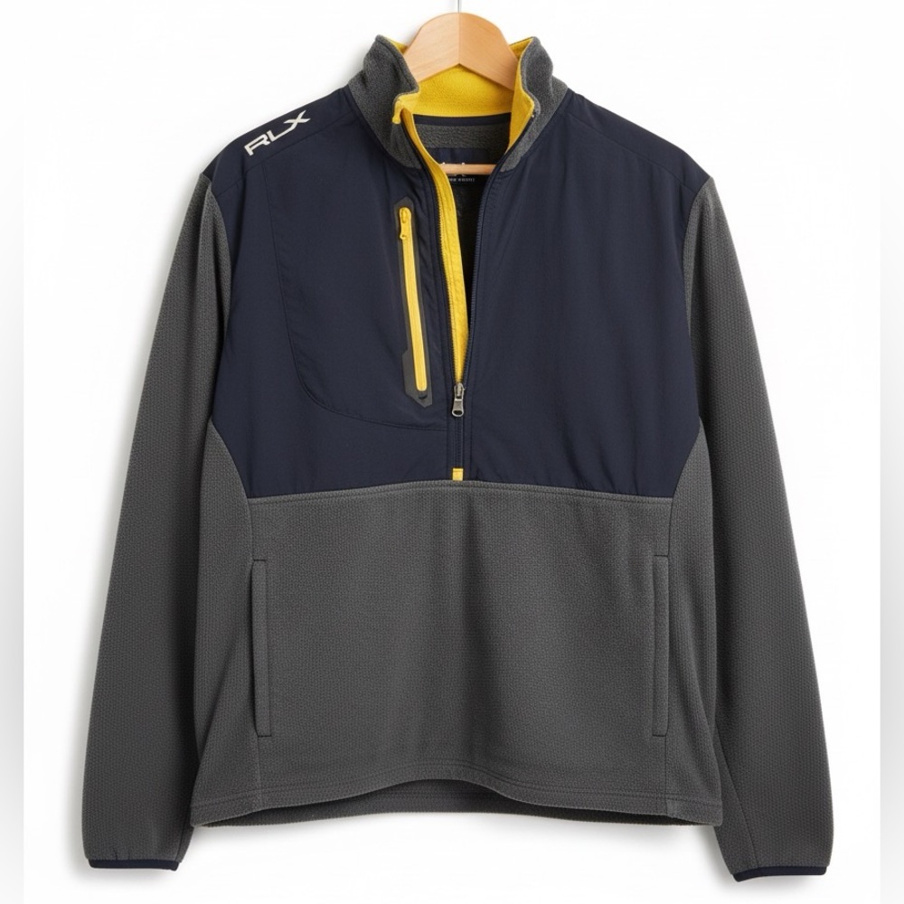 RLX Ralph Lauren Navy and Gray Quarter Zip Fleece M